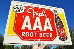 Vintage Super Rare Triple Aaa Root Beer Soda Embossed Sign Near- Mint Scarce