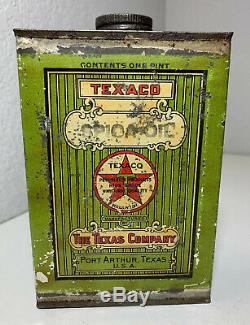 Vintage Texas Co Texaco Green Pint Spica Oil Can Original Gas Station Rare HTF