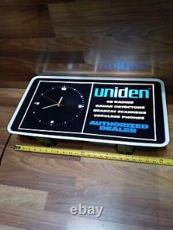 Vintage UNIDEN Autherized Dealer Advertising Lighted Clock Sign 24×13×4 RARE