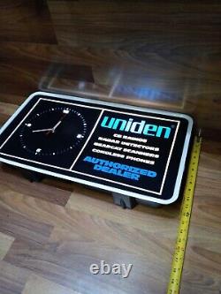 Vintage UNIDEN Autherized Dealer Advertising Lighted Clock Sign 24×13×4 RARE