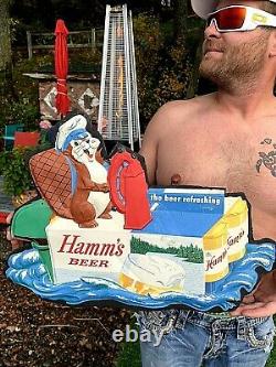 Vintage Very Rare Hamms Beer Boat Case Water Scene Vacuform Bear & Friends Sign