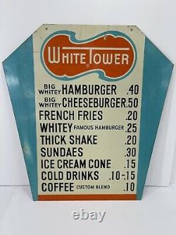 Vintage Very Rare Hard To Find White Tower Metal Restaurant Menu Sign Vgc