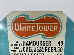 Vintage Very Rare Hard To Find White Tower Metal Restaurant Menu Sign Vgc