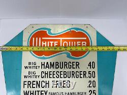 Vintage Very Rare Hard To Find White Tower Metal Restaurant Menu Sign Vgc