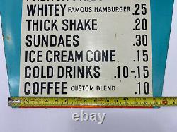 Vintage Very Rare Hard To Find White Tower Metal Restaurant Menu Sign Vgc