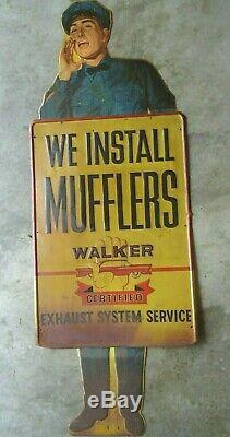 Vintage WALKER MUFFLER Service Station Attendant Sign RARE