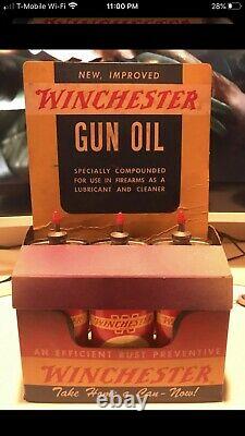 Vintage WINCHESTER GUN OIL STORE DISPLAY RARE! Tin Bottle Can With Tip Protector