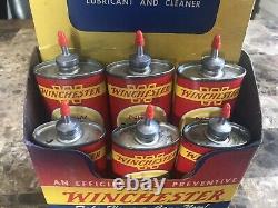 Vintage WINCHESTER GUN OIL STORE DISPLAY RARE! Tin Bottle Can With Tip Protector