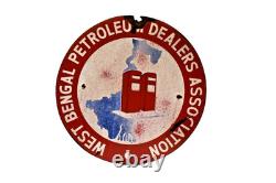 Vintage West Bengal Petroleum Dealers Association Porcelain Enamel Sign 15 Rare
