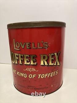 Vintage XLarge Tin Lovells Toffee Rex Advertising Windsor Castle Reverse RARE