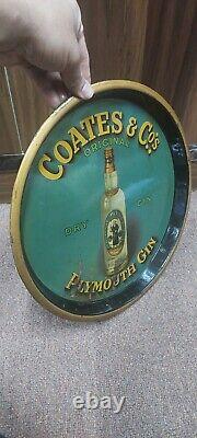 Vintage antique old rare advertisements Coates & Co Plymouth gin tin tray
