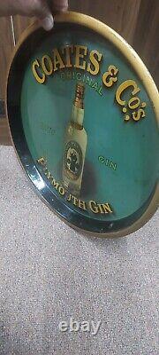 Vintage antique old rare advertisements Coates & Co Plymouth gin tin tray