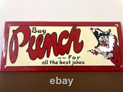 Vintage enamel sign- Rare- Punch -For all the best jokes- old garnier sign