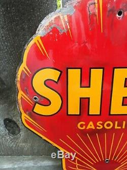 Vintage (not a repop) Shell Gasoline Porcelain Pump Plate Sign Rare Petroliana