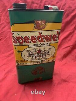 Vintage oil can automobilia petrol Gallon old Rare Speedwell Green