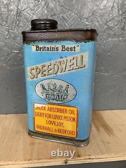 Vintage oil can automobilia petrol old Rare Speedwell Blue