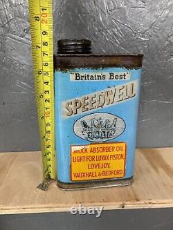 Vintage oil can automobilia petrol old Rare Speedwell Blue
