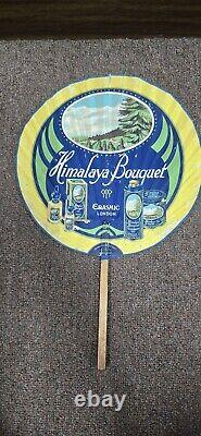 Vintage old rare advertising paper hand fan Himalaya Bouquet Made in London