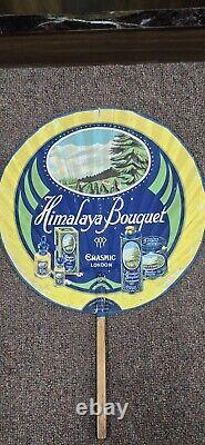 Vintage old rare advertising paper hand fan Himalaya Bouquet Made in London