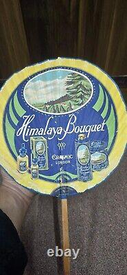 Vintage old rare advertising paper hand fan Himalaya Bouquet Made in London