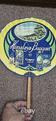 Vintage old rare advertising paper hand fan Himalaya Bouquet Made in London