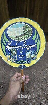 Vintage old rare advertising paper hand fan Himalaya Bouquet Made in London
