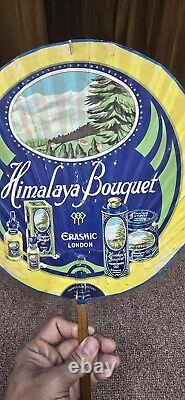 Vintage old rare advertising paper hand fan Himalaya Bouquet Made in London