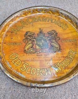 Vintage old rare collectible advertising A A Crawfords old scotch whiskytin tray
