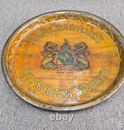 Vintage old rare collectible advertising A A Crawfords old scotch whiskytin tray
