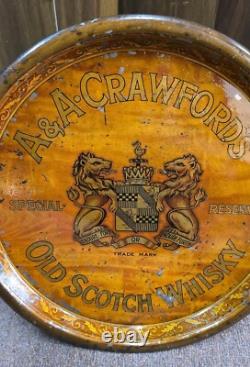 Vintage old rare collectible advertising A A Crawfords old scotch whiskytin tray