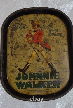Vintage old rare collectible advertising Johnnie walker tin tray used condition