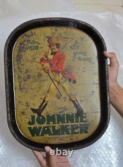 Vintage old rare collectible advertising Johnnie walker tin tray used condition