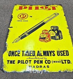 Vintage old rare collectible advertising pilot pen tin enamel sign board 12x19