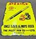 Vintage old rare collectible advertising pilot pen tin enamel sign board 12x19