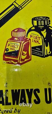 Vintage old rare collectible advertising pilot pen tin enamel sign board 12x19