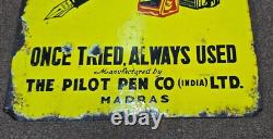 Vintage old rare collectible advertising pilot pen tin enamel sign board 12x19
