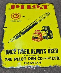 Vintage old rare collectible advertising pilot pen tin enamel sign board 12x19