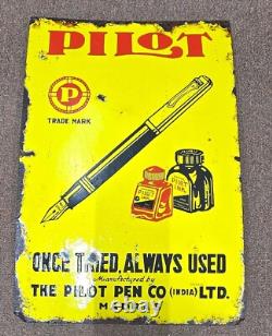 Vintage old rare collectible advertising pilot pen tin enamel sign board 12x19