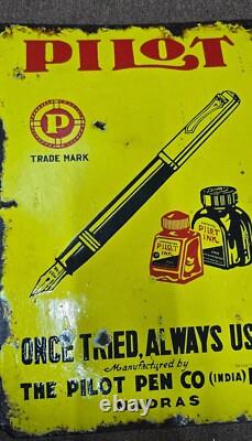 Vintage old rare collectible advertising pilot pen tin enamel sign board 12x19
