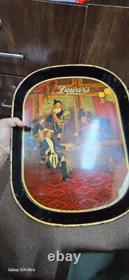 Vintage old rare collectible advertising tin tray Dewars Made in Great Britian