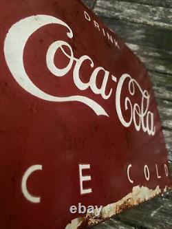 Vintage original American USA rare Red enamel coca cola, shop advertising sign