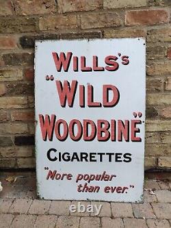 Vintage & original Large Wills's Wild Woodbine Cigarettes enamel sign Rare VGC