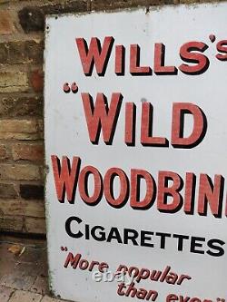 Vintage & original Large Wills's Wild Woodbine Cigarettes enamel sign Rare VGC