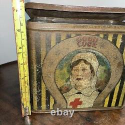 Vintage sweet biscuit tin 1920's 1930's nurse prince & Comrade good luck RARE