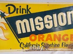 Vtg DRINK MISSION ORANGE California Sunshine Flavor Embossed Metal Sign RARE