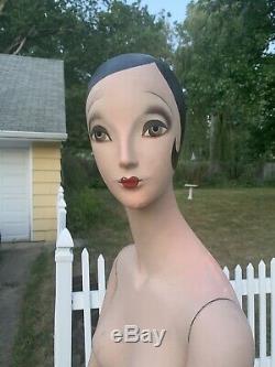 Vtg. Rare Wood 1940's Art Deco Flapper Girl Mannequin A MUST SEE