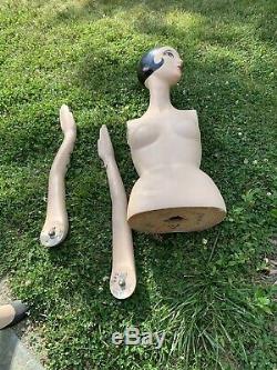 Vtg. Rare Wood 1940's Art Deco Flapper Girl Mannequin A MUST SEE